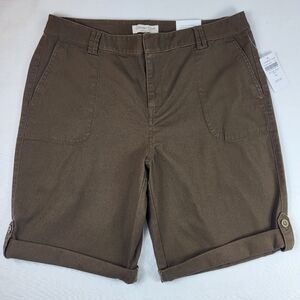Coldwater Creek Roll Tab SHORTS Womens Sz 10 Brown Green Canvas Natural Fit NWT